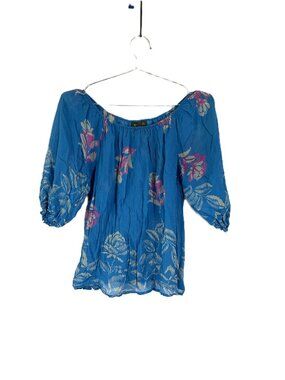 Fei Anthropologie Silk Blouse XS Blue Pink Floral